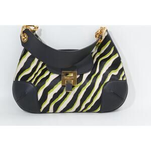 MICHAEL KORS Bancroft Medium Zebra Print Hobo Bag Black Calf Hair Leather Trim
